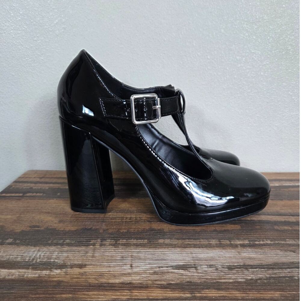 Madden Girl Patent Black Chunky Platform Mary Jane Heels Size 8.5